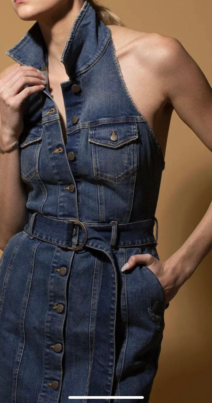 Look Both Ways Halter Denim Dress – House of Zil